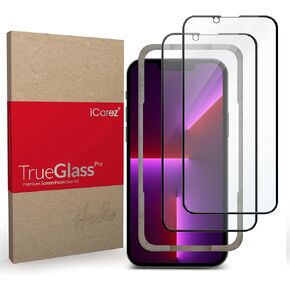 iCarez Tempered Glass Screen Protector for iPhone 14 Plus 6.7-inches 2022 [2-Pack] Case Friendly Full Coverage Tray installation Black Frame
