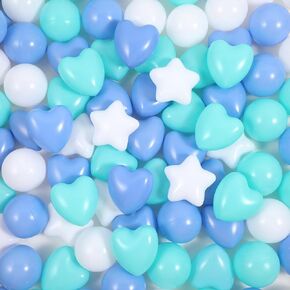 100 Pieces Pit Colorful Pool Toys Balls Five Pointed Star Heart Round Ocean Ball 2.17 Inch Soft Plastic Play Balls for Baby Kiddie Pool Playpen Party Decoration(Colorful)