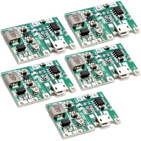(5 Pack) JacobsParts Micro-USB TP4056 3.7V Battery Charger Module 7W DC UPS with Adjustable Step-up Boost Output 5V 9V 12V 27V