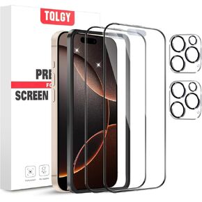 TQLGY 2 Pack for iPhone 16 Pro Max Matte Screen Protector + 2 Pack Camera Lens Protector, Anti-Glare & Anti-Fingerprint Full-Coverage Tempered Glass with Easy Installation Tool, Case Friendly