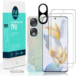Ibywind 2 Pack Screen Protector for Honor 90 5G 6.7"+1 Pack Camera Len Protector+1 Pack Back Film,Flexible TPU Film,HD Clear,Case Friendly,Easy Install,Fingerprint Compatible