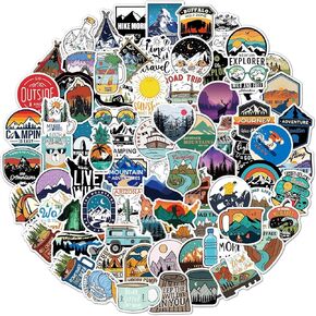 Outdoor Adventure Stickers 100PCS Wilderness Nature Hiking Camping Travel Stickers Decals Waterproof Vinyl Mountain Forest Stickers for Water Bottle Laptop Luggage