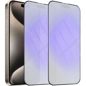 2-Pack Anti-Blue Light Matte Screen Protector for iPhone 15 Pro, Anti-Glare Blue Light Blocking Eye Protection Tempered Glass Film 6.1", Smooth Feel & Sensitive Touch, Full Coverage