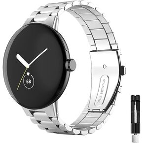 Metal Watch Band Compatible with Google Pixel Watch 3 41mm/Pixel Watch 2/Pixel Watch 1 Strap, Stainless Steel Adjustable Strap Replacement Wristband for Google Pixel Watch Accessories (not for Watch 3 45mm)