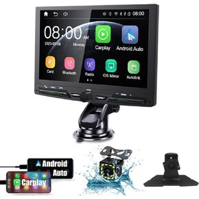 (Motorized&HD Screen) Single Din Apple Carplay Car Stereo with Android Auto - 7 Inch Flip Out Touchscreen Car Radio with Bluetooth| Mirror Link| Backup Camera/USB/AUX Input/AM/FM/Subwoofer/DSP