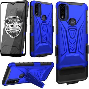 Ailiber Compatible with Motorola Moto G Pure Case, Moto G Pure Case Holster with Screen Protector, Swivel Belt Clip Holster with Kickstand, Heavy Duty Full Body Shockproof Cover for Moto G Pure-Blue