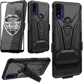 Ailiber متوافق مع حافظة Motorola Moto G Pure، حافظة Moto G Pure مع واقي شاشة، حافظة بمشبك حزام دوار مع مسند، غطاء عالي التحمل مقاوم للصدمات لكامل الجسم Moto G Pure Blue in Kuwait