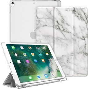 Fintie Case for iPad Air 10.5" (3rd Gen) 2019 / iPad Pro 10.5" 2017- Lightweight Slim Shell Standing Cover with Translucent Frosted Back Cover with Pencil Holder, Auto Wake/Sleep, Marble White