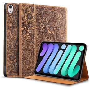 Gexmil Case for Ipad Mini 6 Generation, Genuine Leather 8.3 Inch Case 2021 Cover,Made from Real Leather Cowhide(Brown)