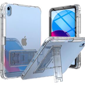 حافظة Puxicu لجهاز iPad الجيل العاشر 2022، غطاء مقاوم للصدمات مع واقي شاشة مدمج بمسند لجهاز iPad الجيل العاشر 10.9 بوصة 2022 (الطراز: A2696/A2757/A2777)، شفاف in Kuwait