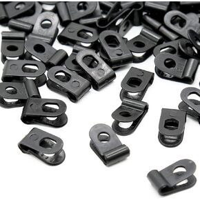 200pcs Nylon Plastic Cable Clamps, 1/8 Inch (3.2mm) Screw Mounting R Type Wires Cord Clip, Cord Fastener Clamp for Wire Management (Black)