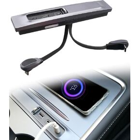 USB Hub Fit for Tesla Model 3 Model Y 2021 2022, Intelligent Docking Station with PD Fast Charge Port and Automatic LED Ambient Light