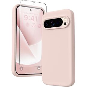 GONEZ for Google Pixel 9/Pixel 9 Pro Case, Liquid Silicone Case with 2 Screen Protectors, Full Body Protective Cover, Anti-Scratch Soft Microfiber Lining, Shockproof Phone Case 6.3", Stone
