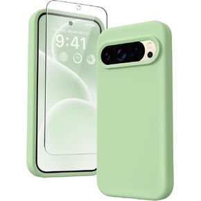 حافظة GONEZ لهاتف Google Pixel 9/Pixel 9 Pro، حافظة من السيليكون السائل مع واقيين للشاشة، غطاء واقٍ لكامل الجسم، بطانة ناعمة من الألياف الدقيقة مضادة للخدش، حافظة هاتف مقاومة للصدمات مقاس 6.3 بوصة، حجري