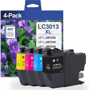LC3013 XL High Yield Ink Cartridges (4-Pack, 1BK/1C/1M/1Y) - MNRS Compatible LC3013XL Ink Cartridges Replacement for Brother Ink Cartridge LC3013 MFC-J491DW MFC-J497DW MFC-J690DW MFC-J895DW Printer
