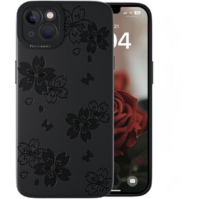 Compatible with iPhone 13 Case - Cute Butterfly Flowers Engraved Phone Case Compatible with iPhone 13 - Soft Silicone Case Compatible with iPhone 13 Phone Case for Women Girl (Pine Green)