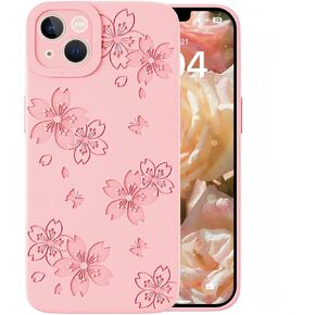 Compatible with iPhone 13 Case - Cute Butterfly Flowers Engraved Phone Case Compatible with iPhone 13 - Soft Silicone Case Compatible with iPhone 13 Phone Case for Women Girl (Pine Green)
