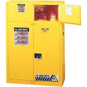Justrite 891300 Sure-Grip EX Galvanized Steel 2 Door Manual Piggyback Flammables Safety Storage Cabinet, 12 Gallon Capacity, 43" Width x 18" Height x 18" Depth, Yellow