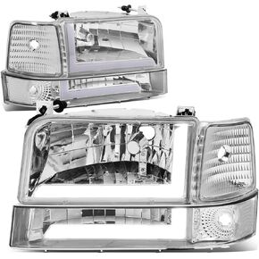 DNA MOTORING Pair of Dual LED Running Light Bar Headlights Compatible with 92-96 F150 F250 F350 Bronco,Black/Smoked,HL-LB-F15092-6P-BK-SM