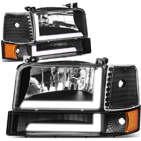 DNA MOTORING Pair of Dual LED Running Light Bar Headlights Compatible with 92-96 F150 F250 F350 Bronco,Black/Smoked,HL-LB-F15092-6P-BK-SM