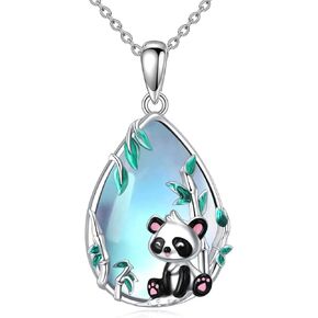 LUHE Moonstone Necklace Sterling Silver Fox/Axolotl/Cat/Dog/Panda/Highland Cow Pendant Necklace Animal Jewelry Gifts for Women Girls