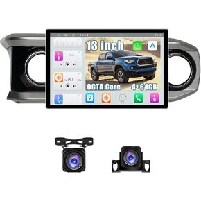 4+64GB 13 inch Big Screen Android Radio for Toyota Tacoma 2015-2022 Upgrade Car Stereo with Front and Rear Camera 3D UI Octa Core Android 11 QLED Bluetooth GPS Radio DSP AM FM RDS SWC WiFi