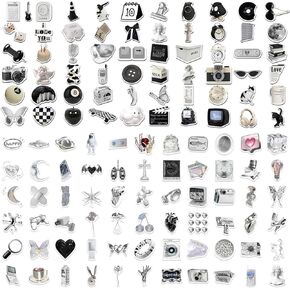 127PCS Vintage Black and White & Silvery Y2K Stickers, Aesthetic Stickers Y2K for Water Bottles Laptops Phone Scrapbooking, Vinyl Waterproof Retro Aesthetic Stickers for Teens Girls