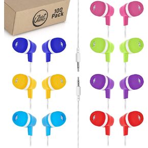 Bulk Earbuds Bubbles 100 Pack of Colorful in-Ear Earbuds Mixed Colors Pack of Wired in-Ear Earphones Compatible with Smartphones for Schools, Kids, Classrooms & Libraries