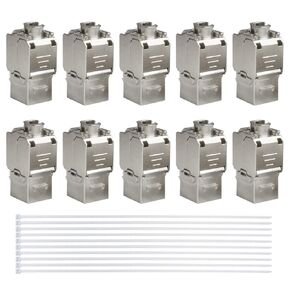 RJ45 Cat6A Keystone Jacks Shielded Toolless 6-Pack, 10 Gpbs Easy Modular Jacks for 23 to 26 AWG Solid or Stranded STP/FTP Ethernet Cable Cat6 & Cat5e Backward Compatible Up