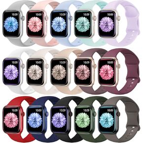 15 Pack Sport Band Compatible with Apple Watch Bands 40mm 44mm 49mm 45mm 41mm 38mm 42mm Women Men, Soft Silicone Strap Waterproof Wristband for iWatch Bands Series 9 Ultra/Ultra 2 SE 8 7 6 5 4 3 2 A
