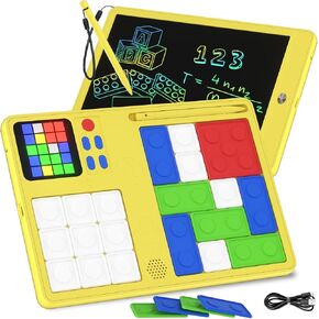 Writing Tablet & Klotski Slider Puzzle Games 2 in 1 Toys,500+ Challenges STEM Learing-Brain Teaser Puzzle for All Ages with Drawing Pad,Travel Games Gifts for Boys Girls 3+ Years Old (Yellow)