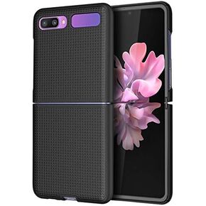 Nakedcellphone Case for Galaxy Z Flip, [Black] Protective Snap-On Cover [Grid Texture] for Samsung Galaxy Z Flip 5G Phone (SM-F700, SM-F707) 2020