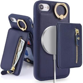 for iPhone 7 8 SE (2020) case with Card Holder,for iPhone 7 8 SE (2020) Phone Case Wallet for Women magsafe Compatible Wallet Detachable 2-in-1 for Men-White Leopard