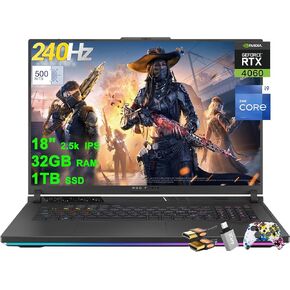 ASUS ROG Strix G18 G814 Gaming Laptop 18" 2.5k 240Hz (500nits, 100% DCI-P3, 3ms) Intel 24-core i9-14900HX 64GB RAM 4TB SSD GeForce RTX 4060 Graphic Thunderbolt4 RGB Backlit Win11 w/ICP Accessory