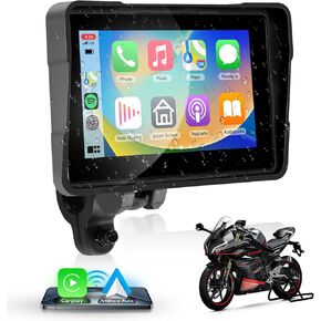 Wireless CarPlay for Motorcycle 5 Inch IPS Touchscreen Portable Wireless Android Auto, Dual Bluetooth Waterproof Touch Screen Portable Car Play, GPS Navi via CarPlay for Motorbike, Siri Voice Control