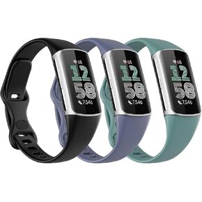 3 Pack Slim Bands Compatible with Fitbit Charge 6/Charge 5 for Women Men, Soft TPE Watch Band Thin Strap Replacement Wristband, Black/Pine Green/Blue Gray in Saudi Arabia