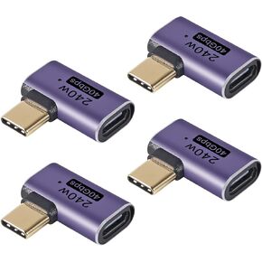 4pcs 90 Degree Right Angle USB C Male to Female Adapter/Connector, USB Type C Adapter Extender Support 240W, 40Gbps, 8K@60Hz for Steam Deck, MacBook,Thunderbolt ect(Side Bend 90°)