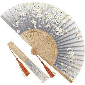 Elegant Black Bamboo Folding Fan Hand Held Fan 8.27"(21cm) Foldable Chinese Japanese Vintage Bamboo Silk Fan for Dance Music Festival Wedding Church Decoration (Sexy Bamboo)