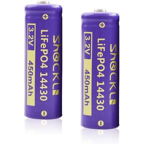 (2-Pack Shockli 14430 3.2V 450mAh LiFePO4 Rechargeable Solar Battery for Outdoor Solar Garden Light【Shorter Than AA!】