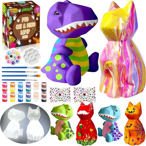 Paint Your Own Dinosaur Lamp Art Kit, Arts & Crafts Kit, DIY Night Light, Birthday Gifts for Kids Ages 3 4 5 6 7 8 9, Christmas Crafts for Teens Girls Boys, Room Decorations, Painting Kit for Kids in Saudi Arabia