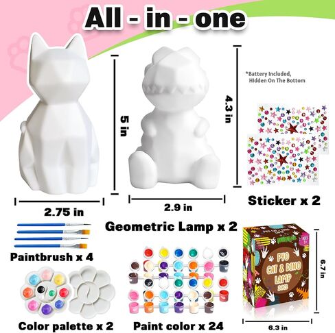 Paint Your Own Dinosaur Lamp Art Kit, Arts & Crafts Kit, DIY Night Light, Birthday Gifts for Kids Ages 3 4 5 6 7 8 9, Christmas Crafts for Teens Girls Boys, Room Decorations, Painting Kit for Kids in Saudi Arabia