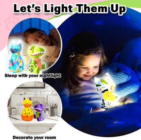 Paint Your Own Dinosaur Lamp Art Kit, Arts & Crafts Kit, DIY Night Light, Birthday Gifts for Kids Ages 3 4 5 6 7 8 9, Christmas Crafts for Teens Girls Boys, Room Decorations, Painting Kit for Kids in Saudi Arabia