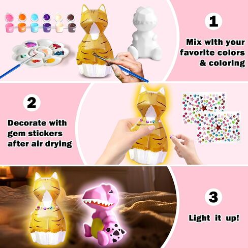 Paint Your Own Dinosaur Lamp Art Kit, Arts & Crafts Kit, DIY Night Light, Birthday Gifts for Kids Ages 3 4 5 6 7 8 9, Christmas Crafts for Teens Girls Boys, Room Decorations, Painting Kit for Kids in Saudi Arabia