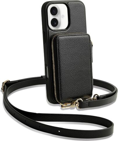 ZVE for iPhone 16 Pro Wallet Case with Card Holder, Zipper Crossbody Case with Wrist Strap for Women for iPhone 16 Pro 6.3" Black in Saudi Arabia