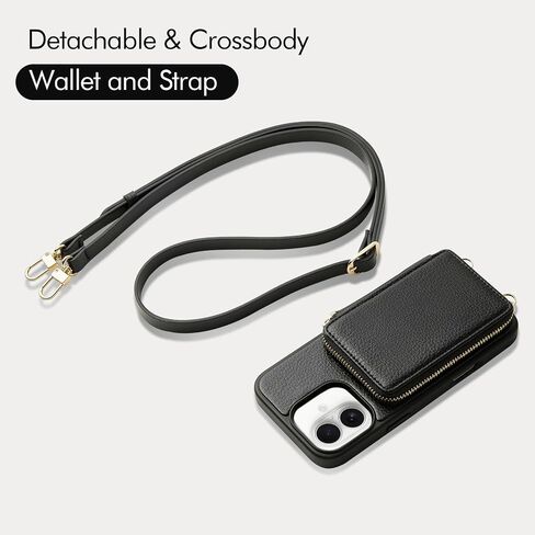 ZVE for iPhone 16 Pro Wallet Case with Card Holder, Zipper Crossbody Case with Wrist Strap for Women for iPhone 16 Pro 6.3" Black in Saudi Arabia