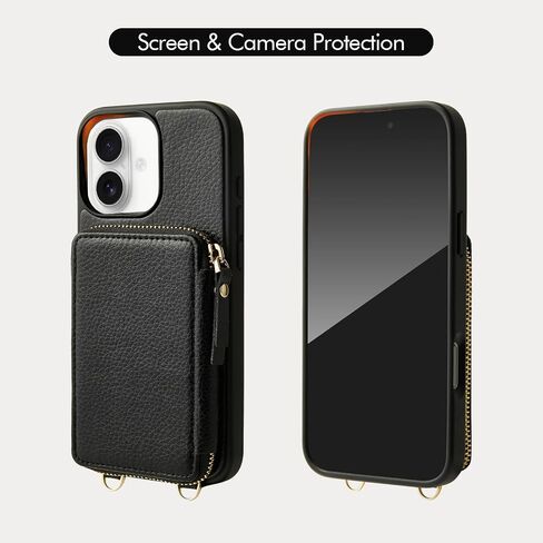 ZVE for iPhone 16 Pro Wallet Case with Card Holder, Zipper Crossbody Case with Wrist Strap for Women for iPhone 16 Pro 6.3" Black in Saudi Arabia