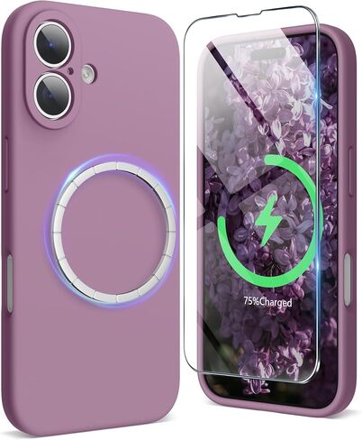 SURPHY Designed for iPhone 16 Case Compatible with MagSafe (6.1 inch 2024), with Screen Protector Liquid Silicone Phone Case (Camera Protective, Soft Microfiber Lining), Lilac Purple in Kuwait