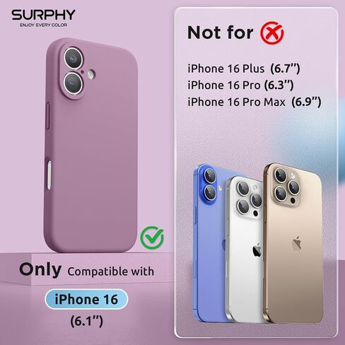 SURPHY Designed for iPhone 16 Case Compatible with MagSafe (6.1 inch 2024), with Screen Protector Liquid Silicone Phone Case (Camera Protective, Soft Microfiber Lining), Lilac Purple in Kuwait