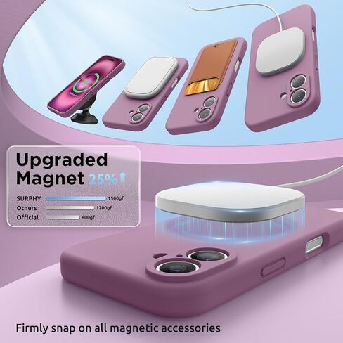 SURPHY Designed for iPhone 16 Case Compatible with MagSafe (6.1 inch 2024), with Screen Protector Liquid Silicone Phone Case (Camera Protective, Soft Microfiber Lining), Lilac Purple in Kuwait