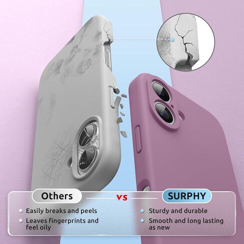 SURPHY Designed for iPhone 16 Case Compatible with MagSafe (6.1 inch 2024), with Screen Protector Liquid Silicone Phone Case (Camera Protective, Soft Microfiber Lining), Lilac Purple in Kuwait